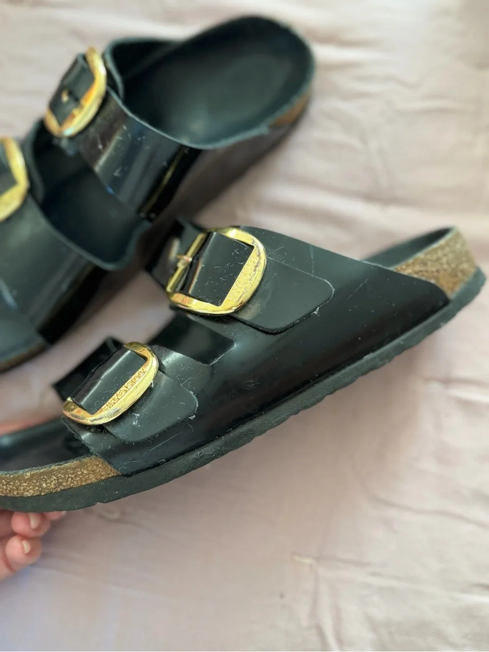 Birkenstock Black Sandals with Gold Buckles - Picture 3 of 4